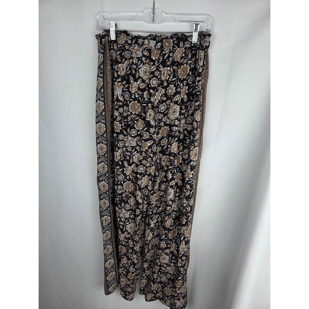 American Eagle Floral Wide Leg Pants Small Black Tan Smocked Boho Festival - Picture 10 of 10